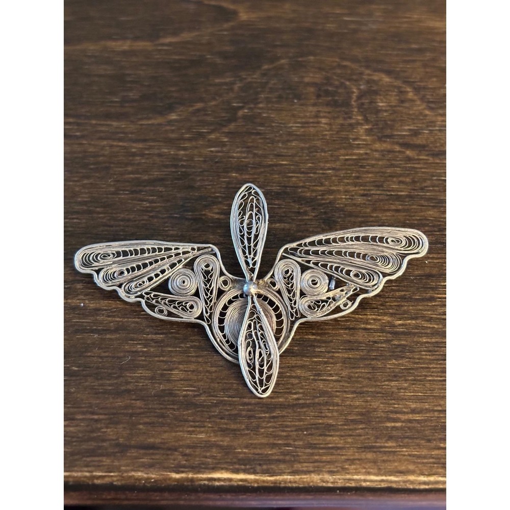 Vintage Sterling Silver Filigree Butterfly Brooch 925 Intricate Wirework Pin - Picture 8 of 9